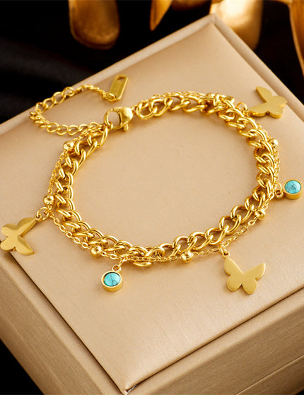 Stainless Steel Gold Plated Punk Fashion Double Layer Bracelet For Women Girl Snake Chain Party Luxury Jewelry