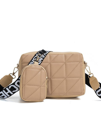 2Pcs Rhombus Shoulder Bag With Wallet Letter Print Wide Shoulder Strap Small Square Bag Large Capacity Cell Phone Crossbody Bags