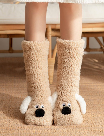 Cute Cartoon Dog Floor Socks Winter Warm Non-slip Plush Socks For Women