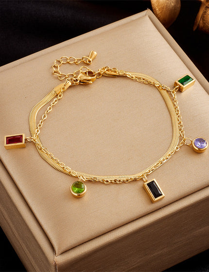 Stainless Steel Gold Plated Punk Fashion Double Layer Bracelet For Women Girl Snake Chain Party Luxury Jewelry