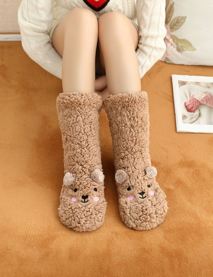 New Winter Female Floor Coral Thickening Plus Velvet Warm Home Sleep Confinement Christmas Socks Cute Kawaii Popsocket