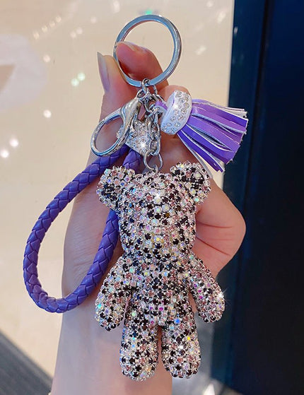 Cartoon Full Drill Method Fighting Dog Keyring Cute Men And Women Tassel Bag Keychain Ring Hanging Ornament