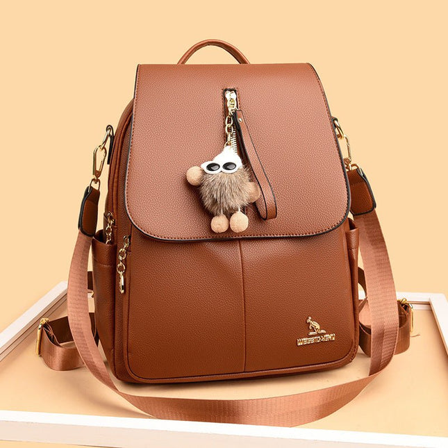 New Genuine Leather With Pendant High-value Female Student Travel Backpack