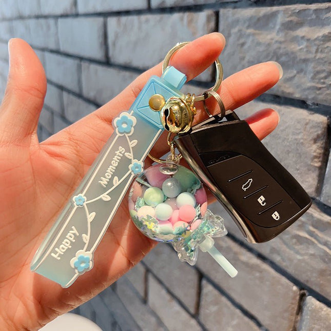Decorative Pendant Cute Lollipop Bubble Beads Oil Quicksand Drift Bottle Keychain