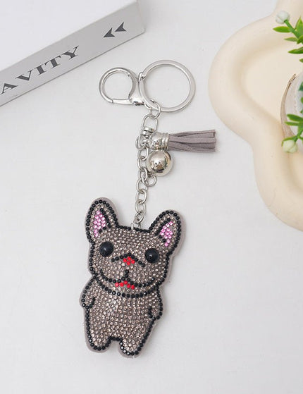 French Dog Rhinestone Keychain Fashion Diamond Bag Tassel Pendant