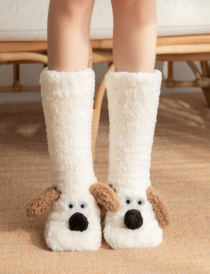 Cute Cartoon Dog Floor Socks Winter Warm Non-slip Plush Socks For Women