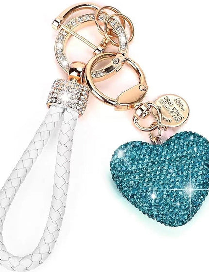 Clay Diamond Fully Jeweled Loving Heart Key Chain Diamond Leather Rope