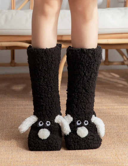 Cute Cartoon Dog Floor Socks Winter Warm Non-slip Plush Socks For Women