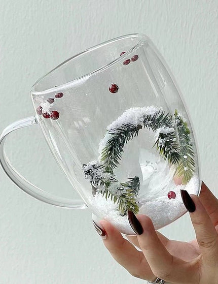 Christmas Snow Pine Branches Heat Resistant Cup Transparent Cup Coffee Cup