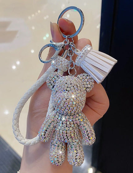 Cartoon Full Drill Method Fighting Dog Keyring Cute Men And Women Tassel Bag Keychain Ring Hanging Ornament