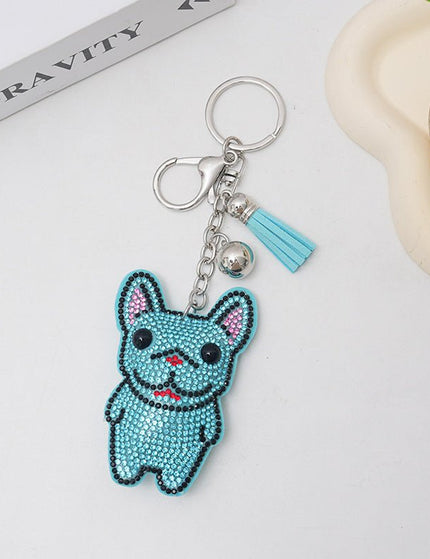 French Dog Rhinestone Keychain Fashion Diamond Bag Tassel Pendant