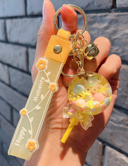 Decorative Pendant Cute Lollipop Bubble Beads Oil Quicksand Drift Bottle Keychain